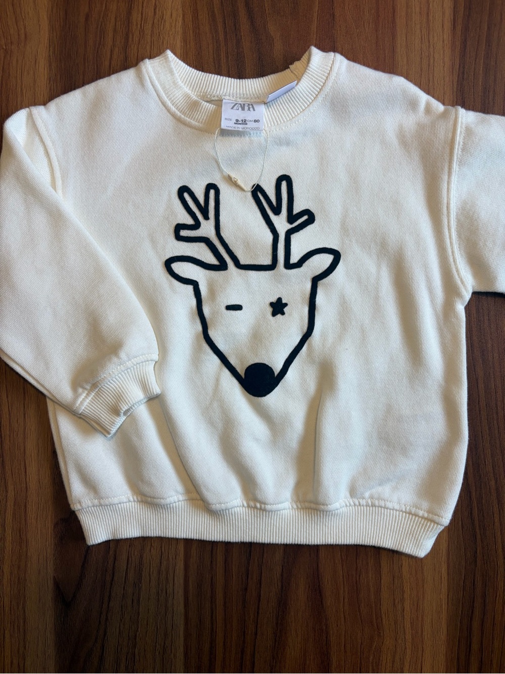 Zara 9-12M Cream Reindeer Crewneck